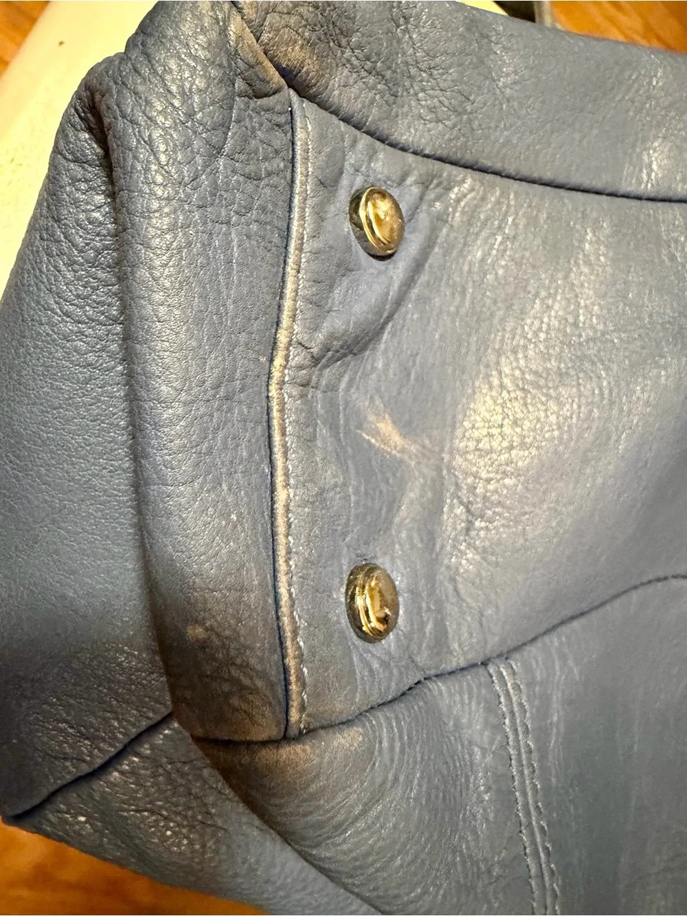 b. makowsky Blue Leather Hobo with Gold Hardware